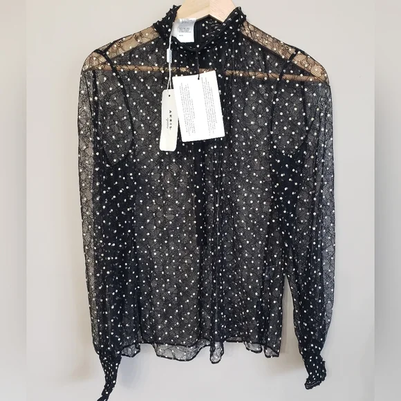 Akris Punto Layered Lace & Polka-Dot Blouse Size 6